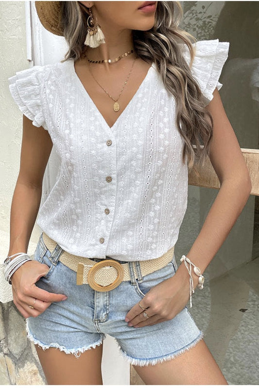 Button down ruffle blouse