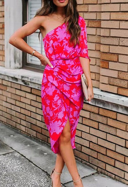 Floral One Shoulder Dress