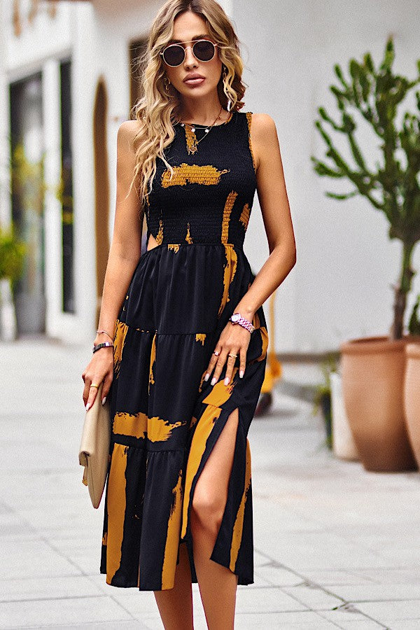 Smocked tiered midi dress