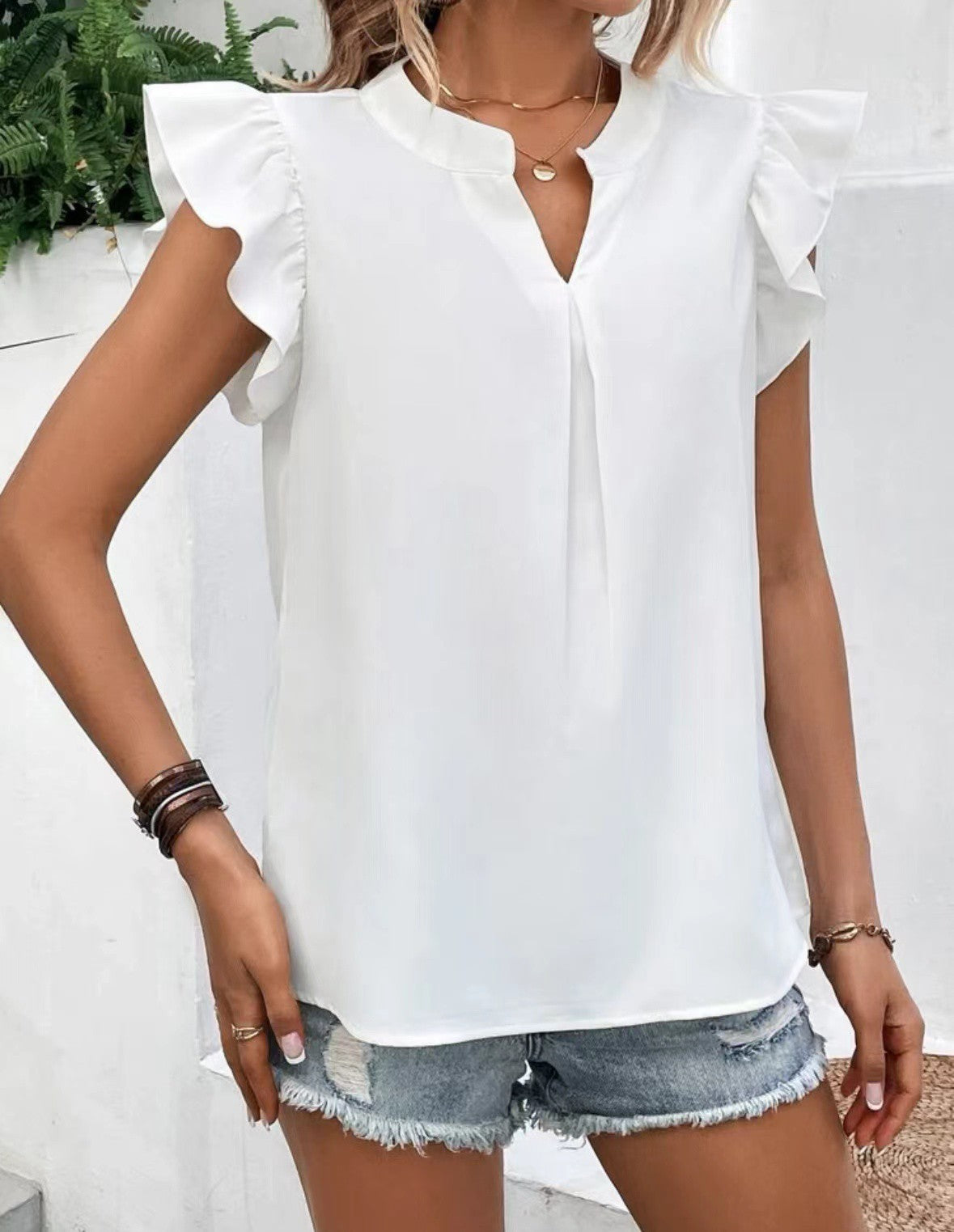 Ruffled Sleeve V-neck top