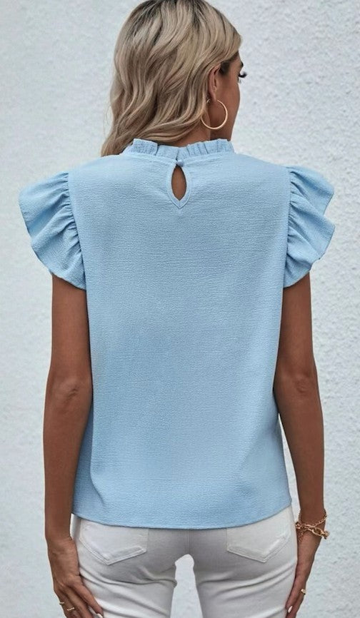 Mock Neck Ruffle Sleeve Blouse