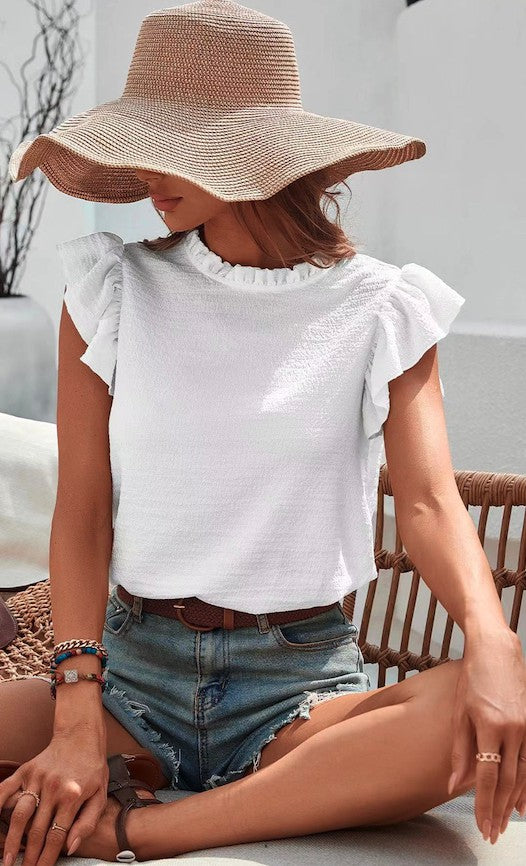 Mock Neck Ruffle Sleeve Blouse