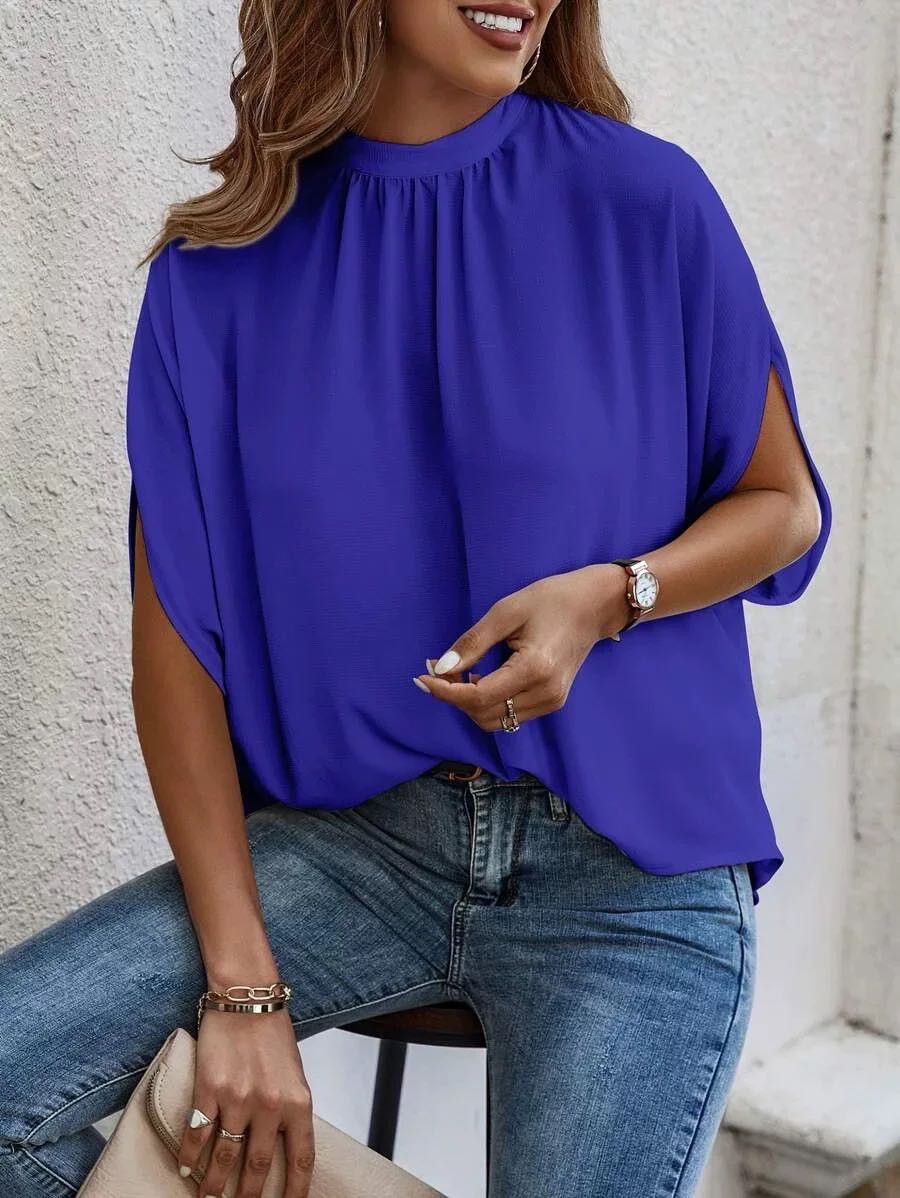 Mock collar winged blouse