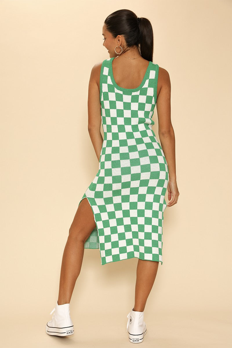 Checkered knit tank dress