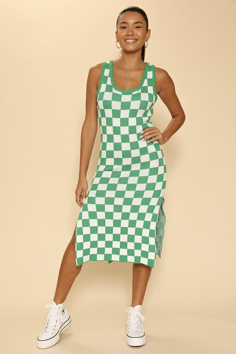 Checkered knit tank dress