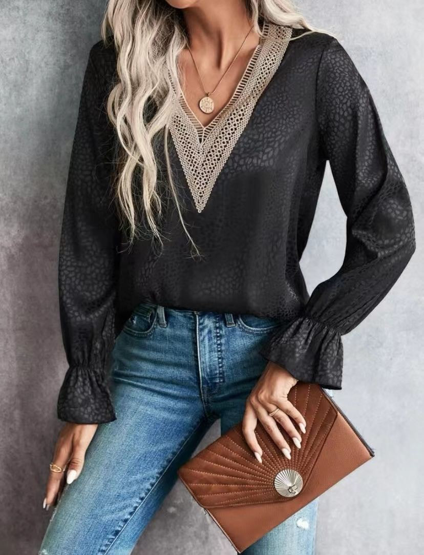 Long sleeve v neck blouse