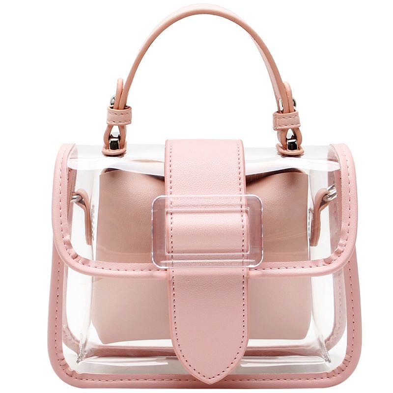 Translucent buckle satchel handbag