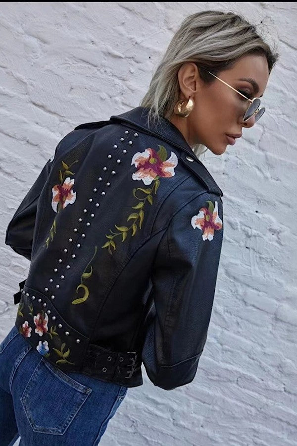 Faux leather floral jacket