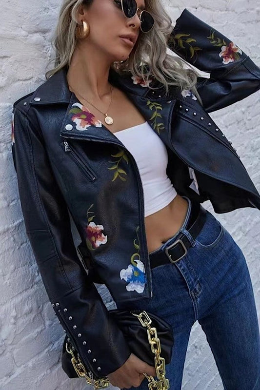 Faux leather floral jacket