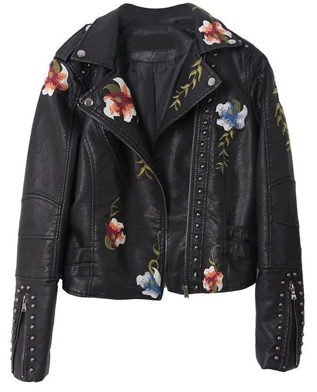 Faux leather floral jacket