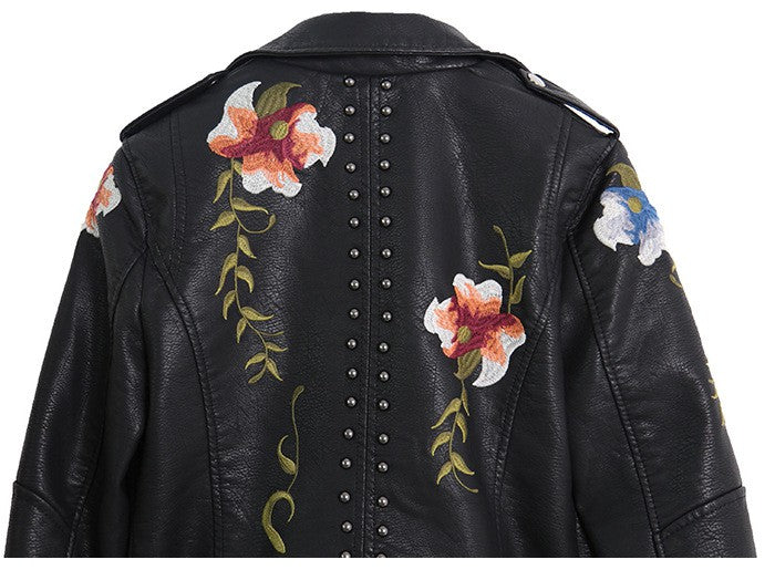 Faux leather floral jacket