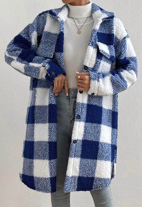 Sherpa plaid long coat