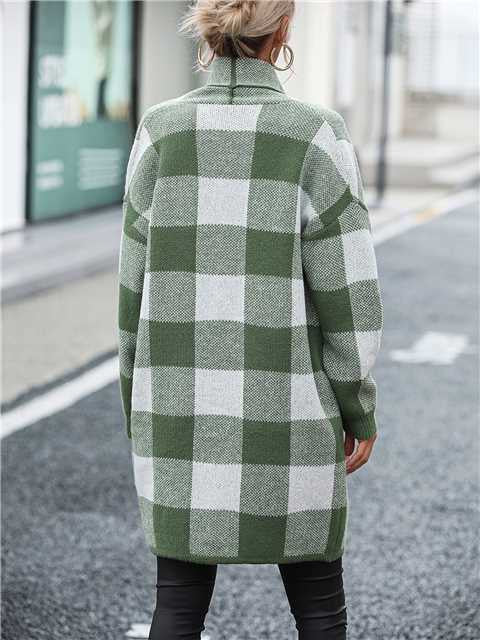 Checkered long cardigan