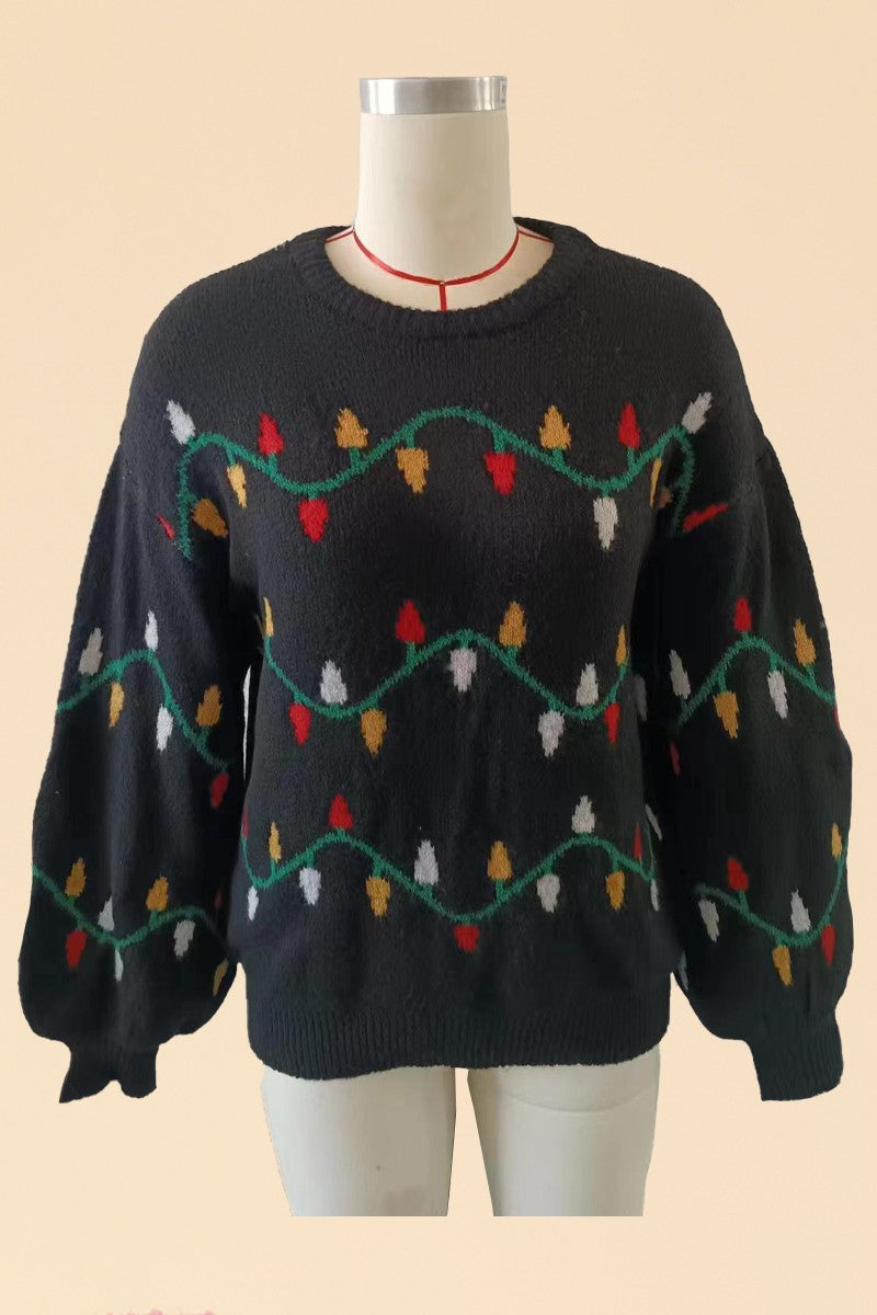 Holiday lights sweater