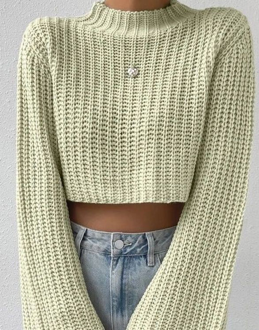 Knit mock neck cropped sweater