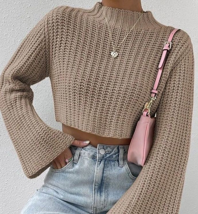 Knit mock neck cropped sweater