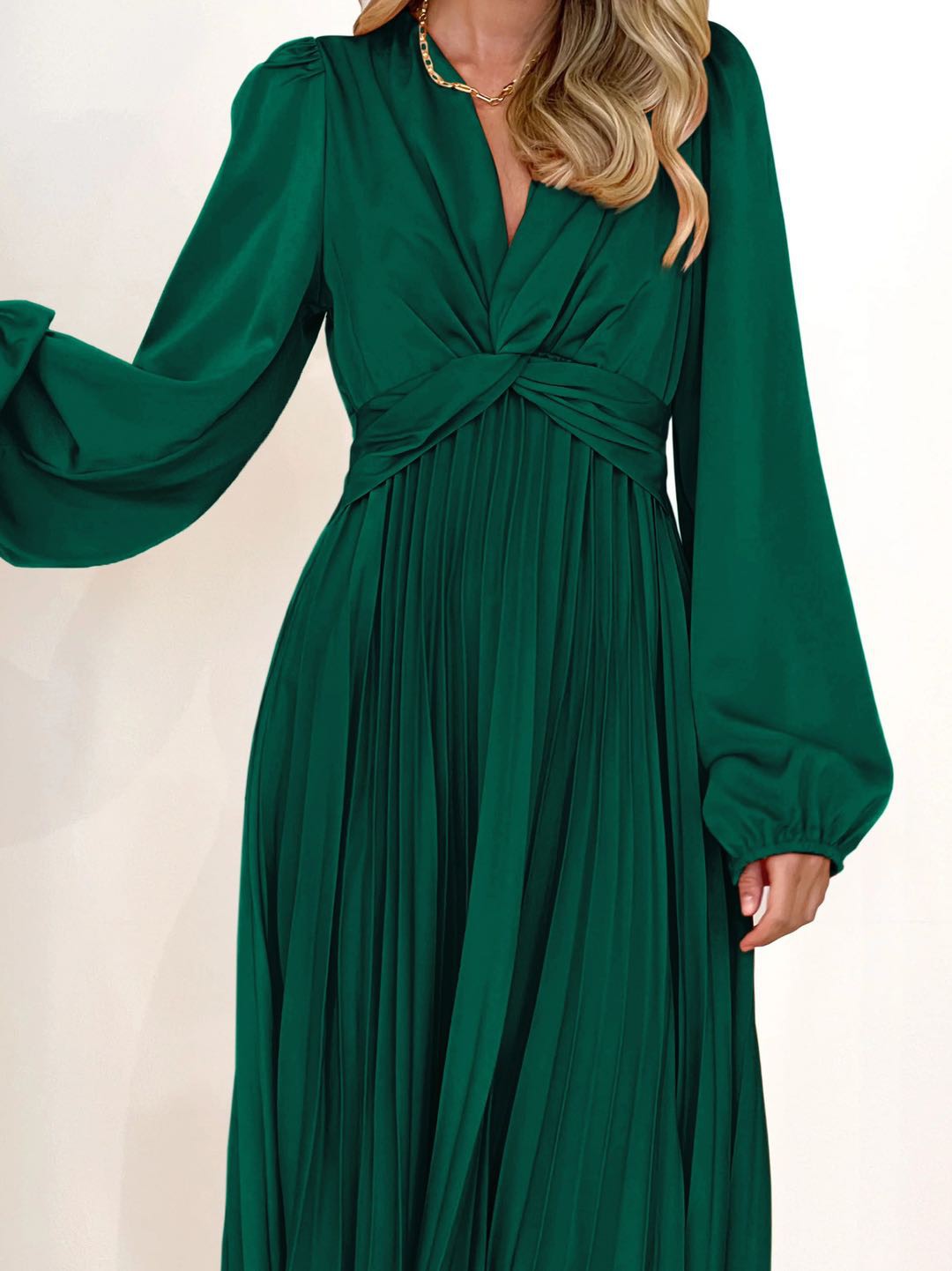 Pleated long sleeve dress