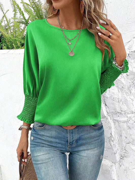 Smocked cuffs Long sleeve blouse