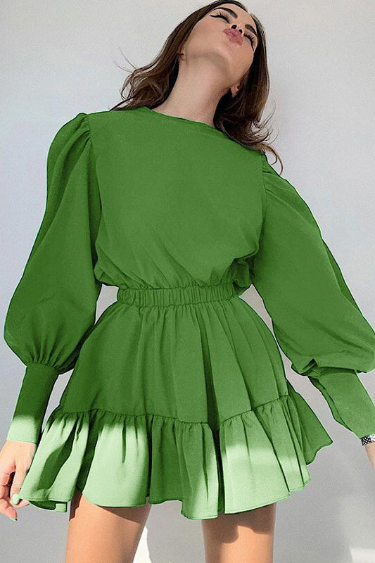 Round Neck Lantern Sleeve Dress