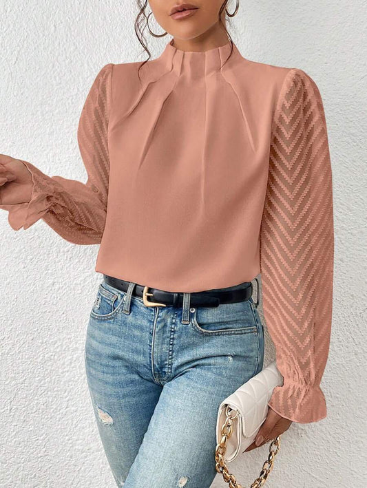 Mock neck flounce sleeve top