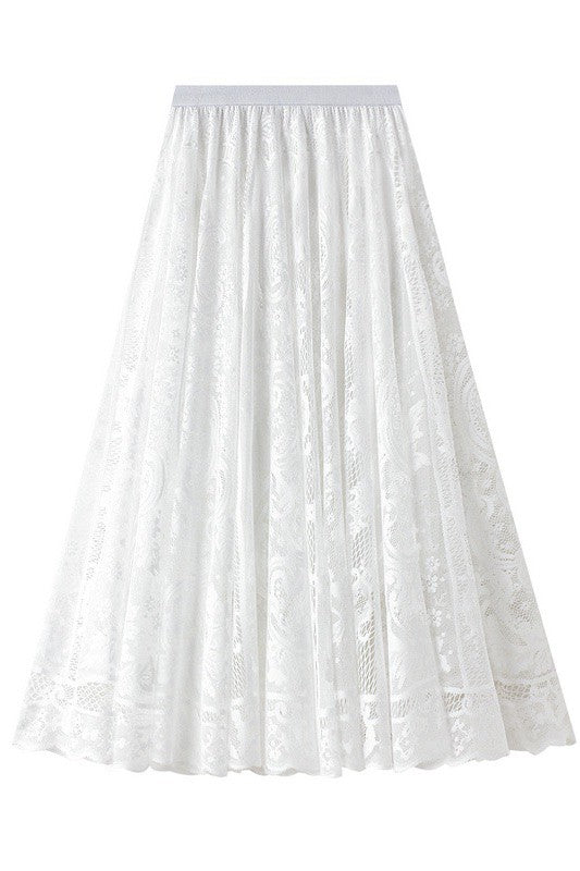 Lace chiffon midi skirt