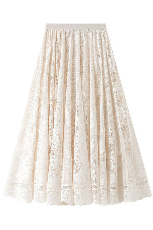 Lace chiffon midi skirt