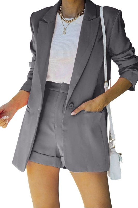 Two piece blazer and shorts set