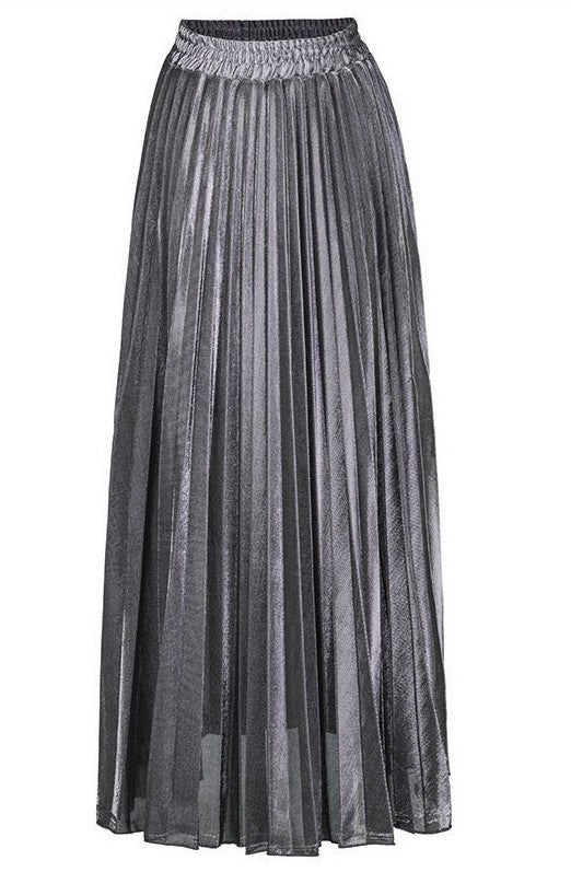 Metallic Pleated Maxi Skirt