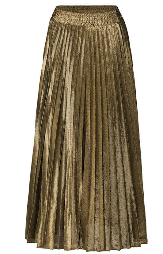 Metallic Pleated Maxi Skirt