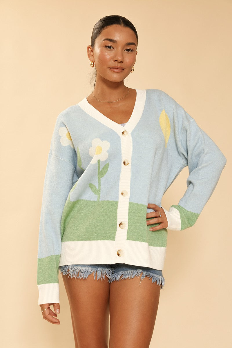 Flower field knit cardigan