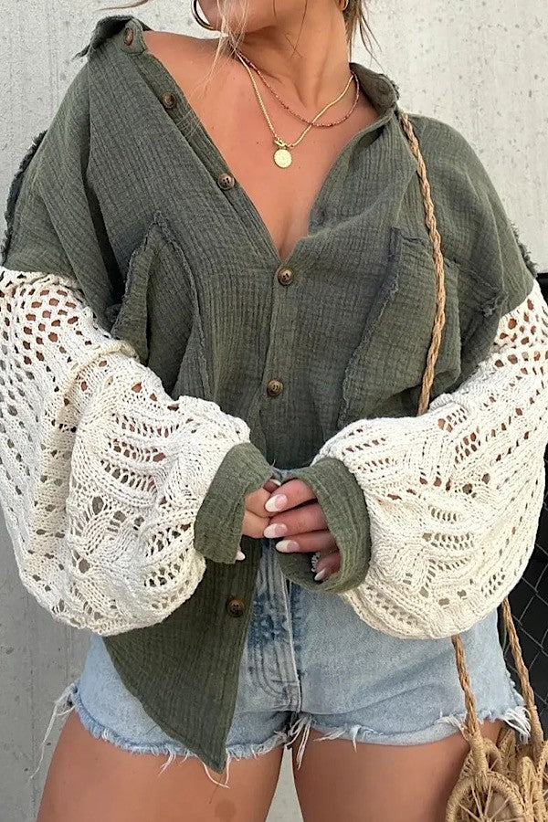 Crochet button down top