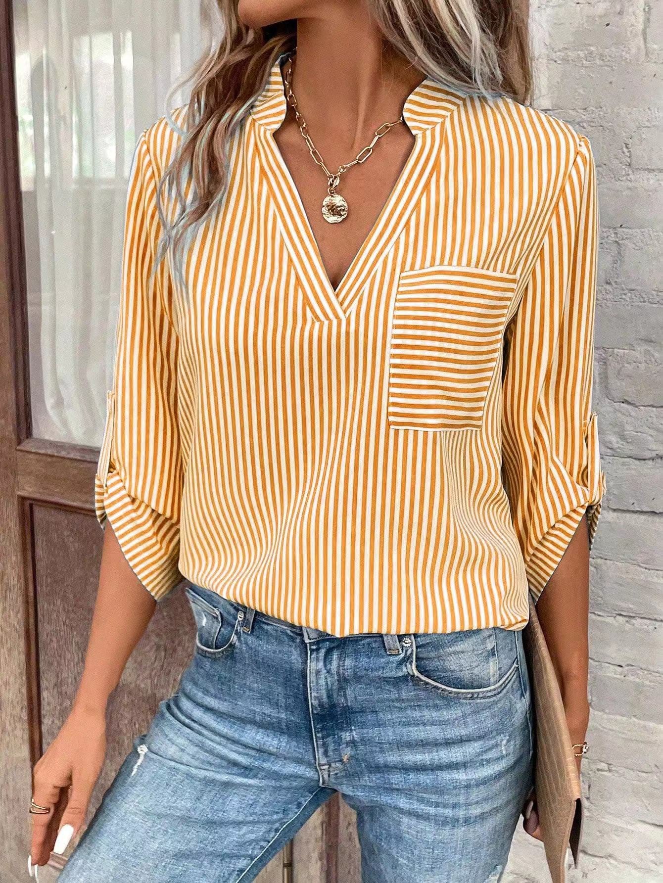 Striped 3/4 sleeve blouse