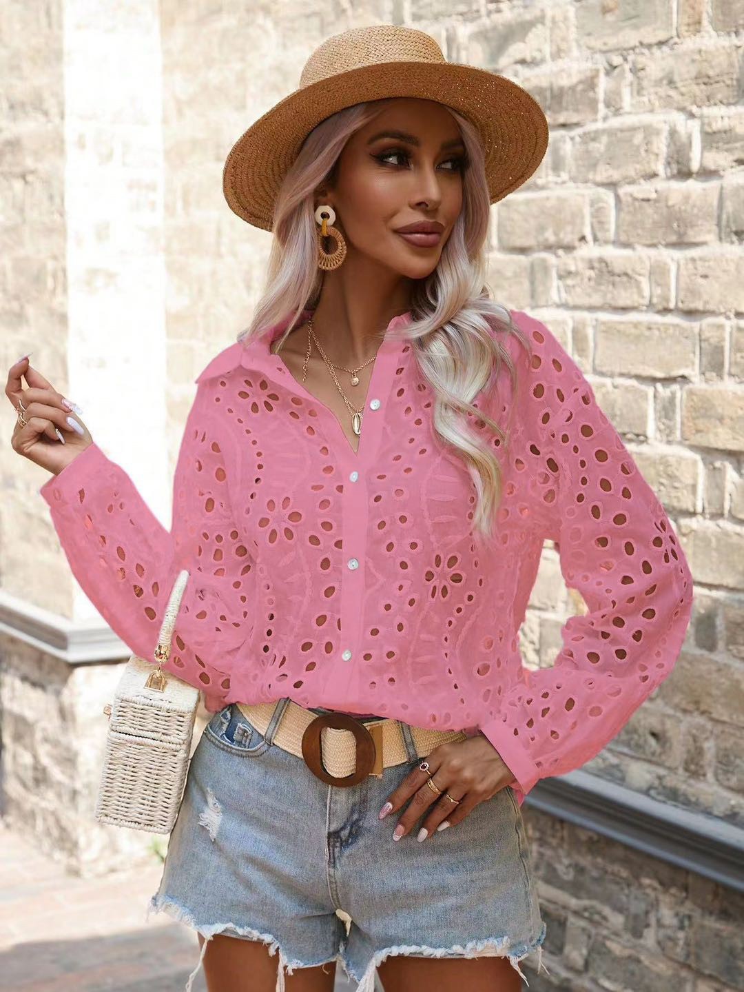 Floral Long Sleeve eyelet top