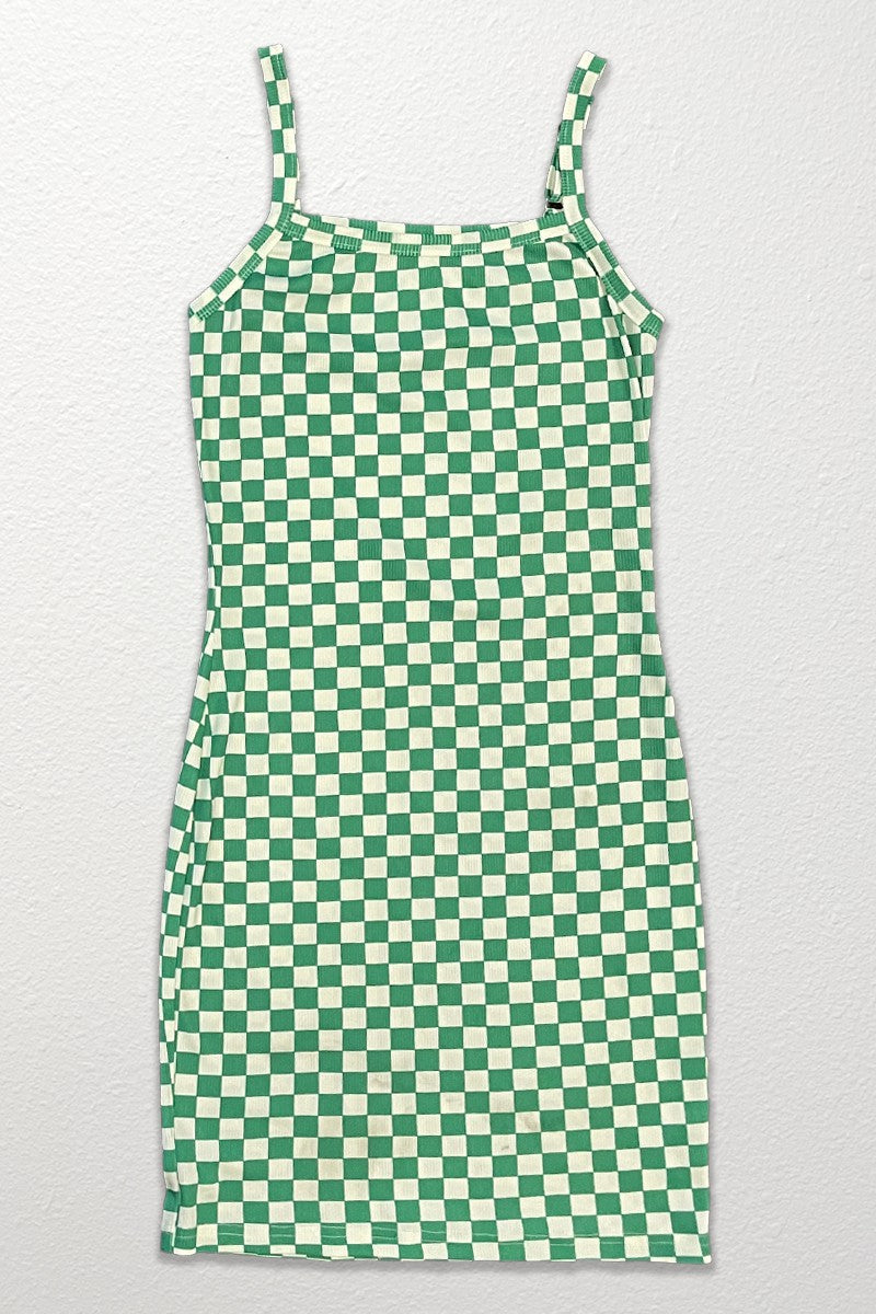 Checkered rib knit tank top dress