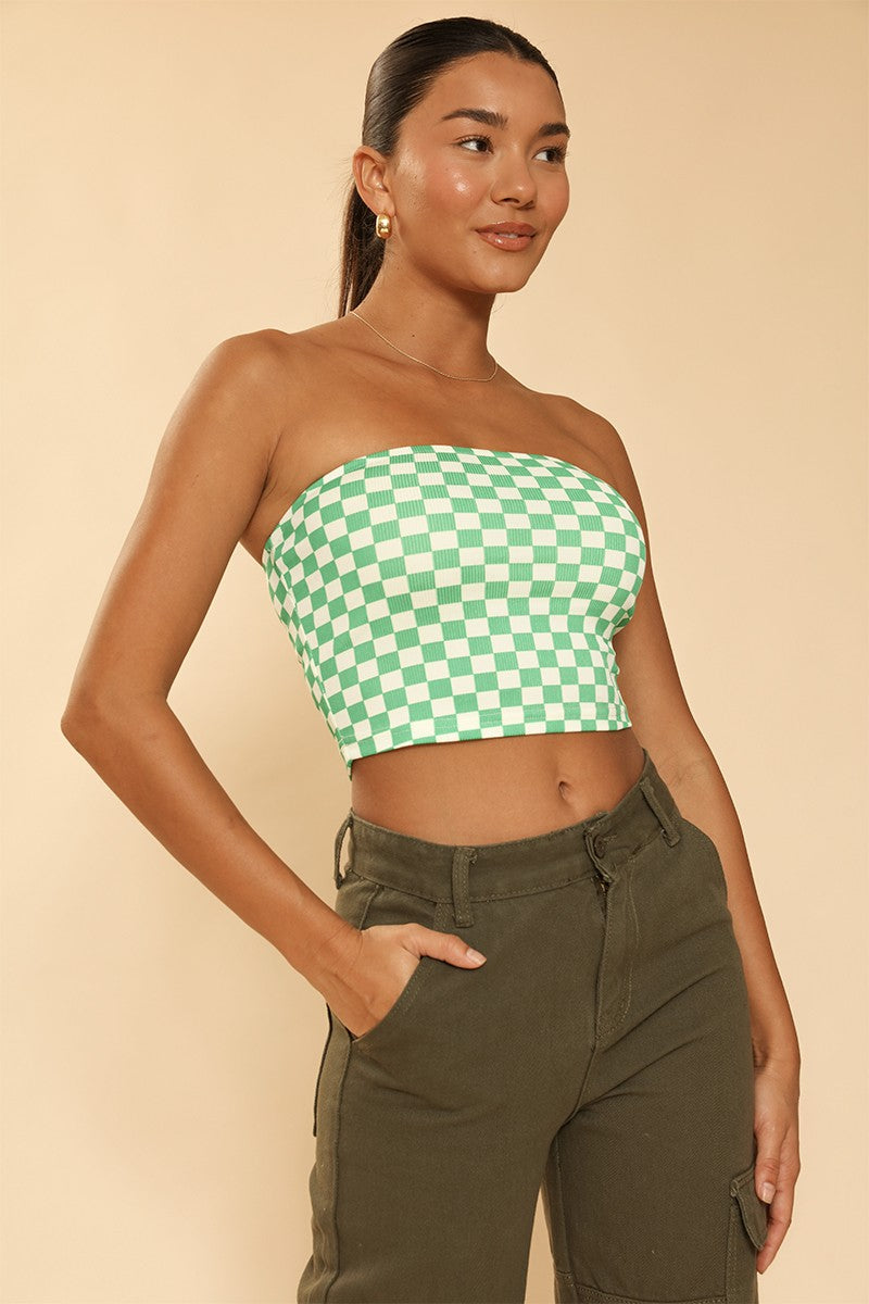 Checkered rib knit tube top