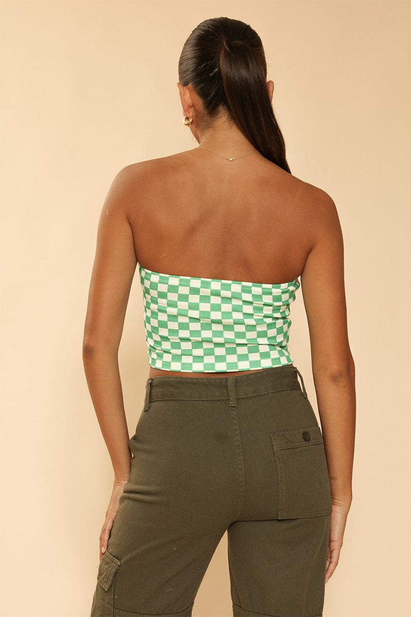 Checkered rib knit tube top