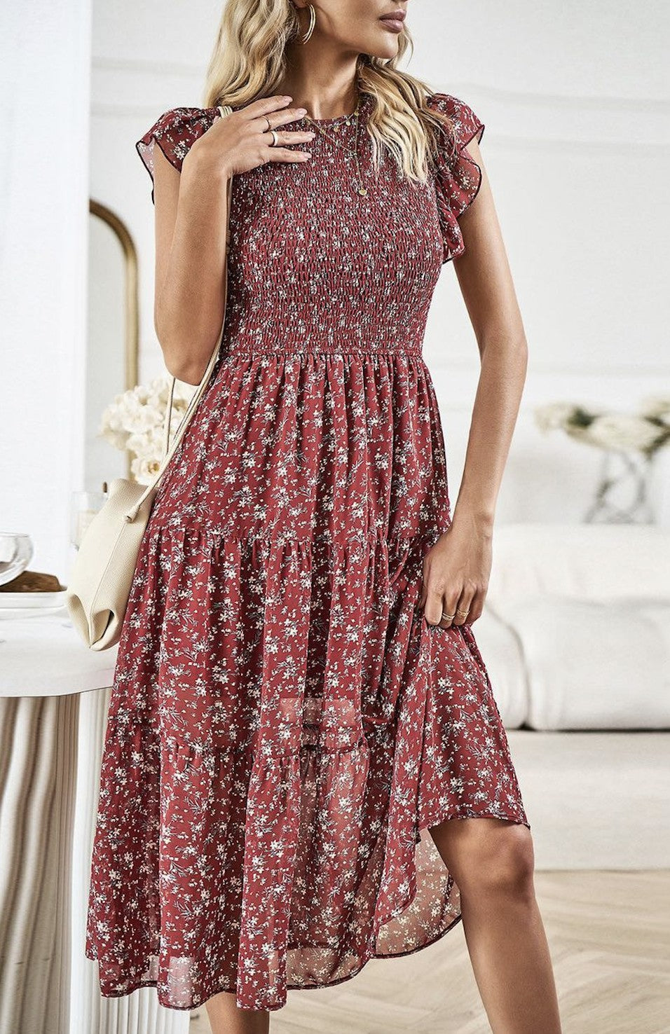 Floral Print Smocked Dress