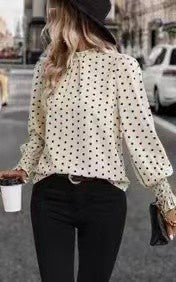 Polka Dot Print Lantern Sleeve Blouse