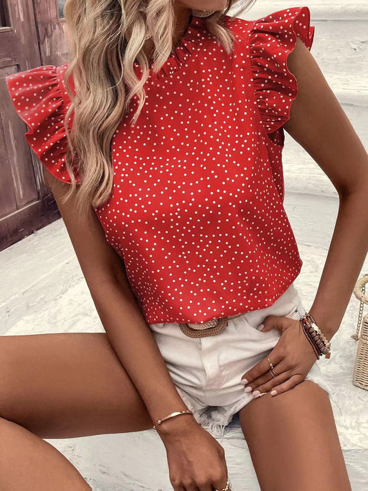 Ruffle sleeve dotted blouse