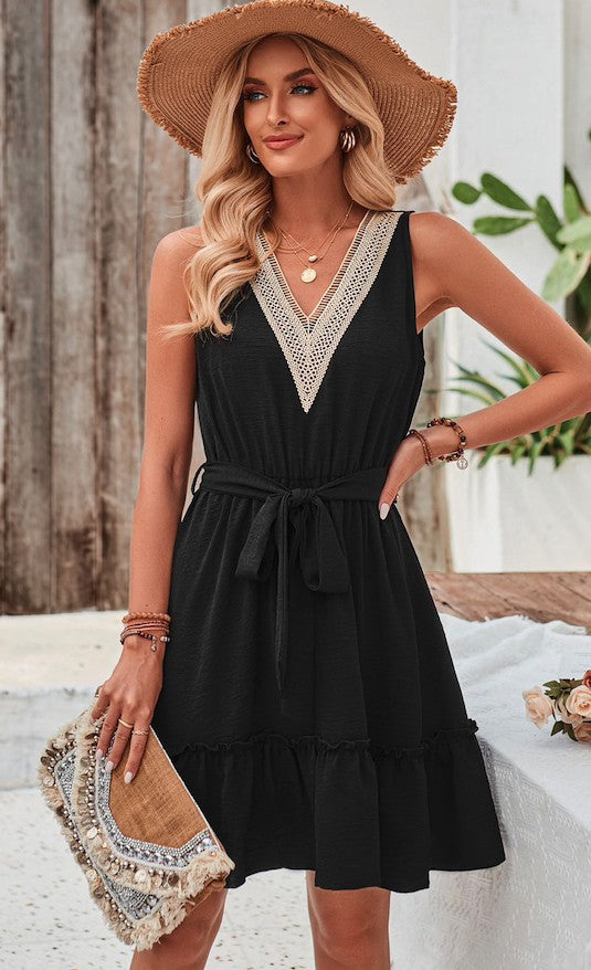 V-neck ruffled hem dress