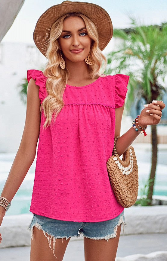 Swiss dot ruffled top