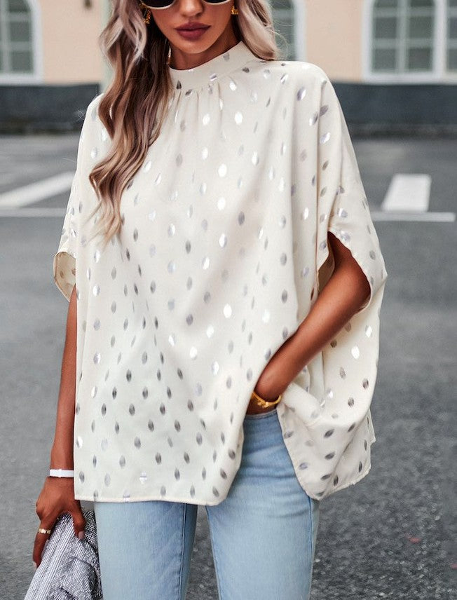 Mock neck polka dot blouse