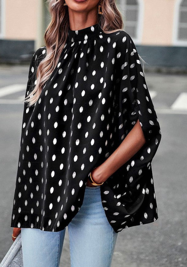 Mock neck polka dot blouse