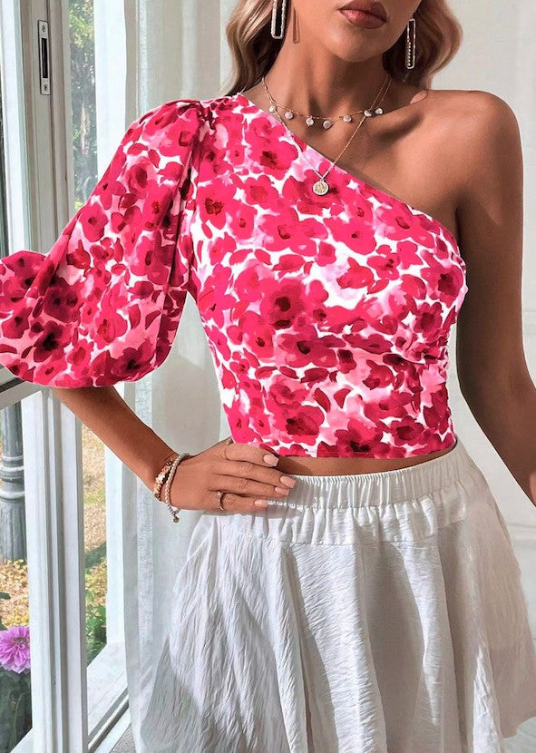 Floral print single shoulder top