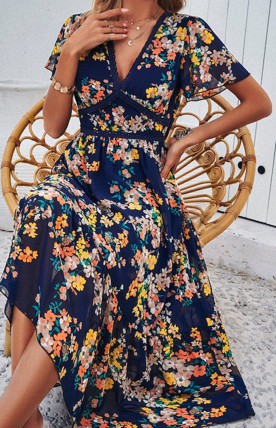 Floral print v-neck dress