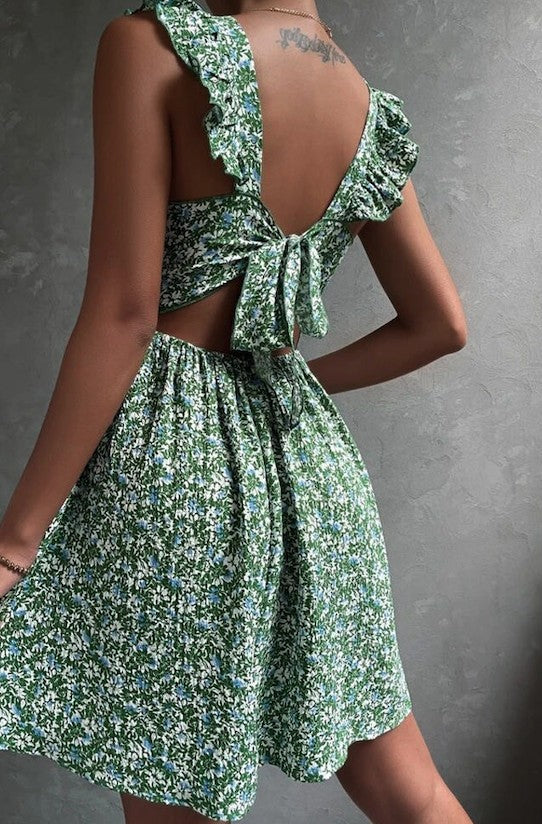 Square neck floral print dress