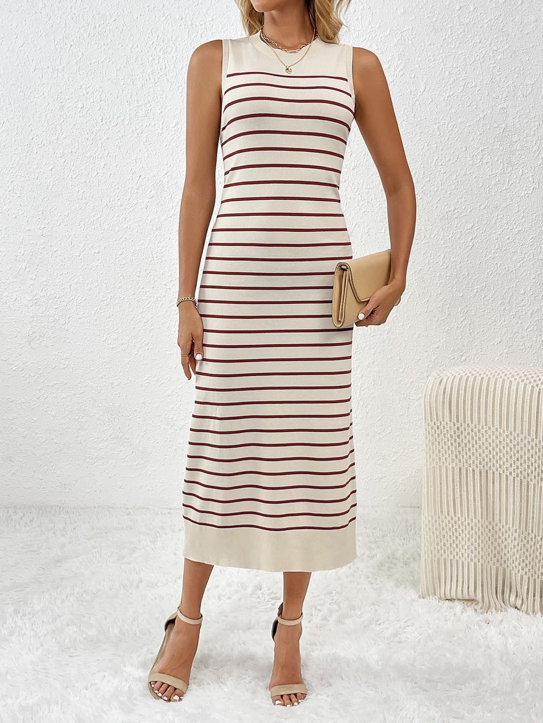 Striped sleeveless midi dress