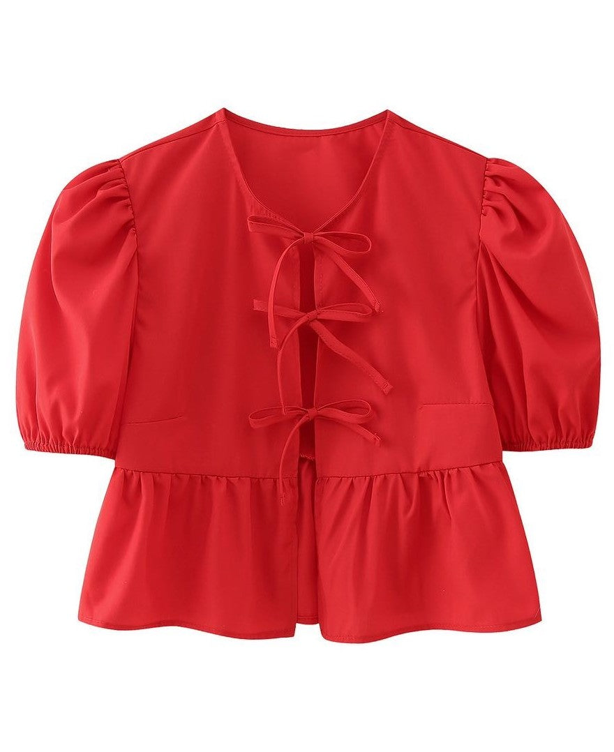 Front-Tie Peplum Blouse