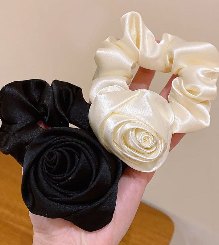 Satin rose hair scrunchies