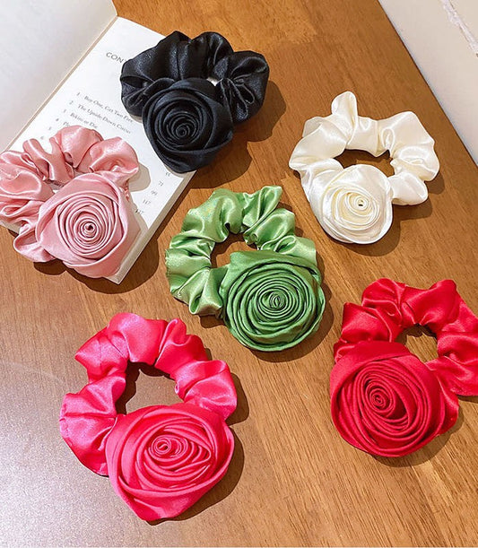 Satin rose hair scrunchies